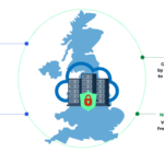 Diagram showing the four pillars of UK sovereign cloud hosting: UK data, UK control, UK law, and no foreign access