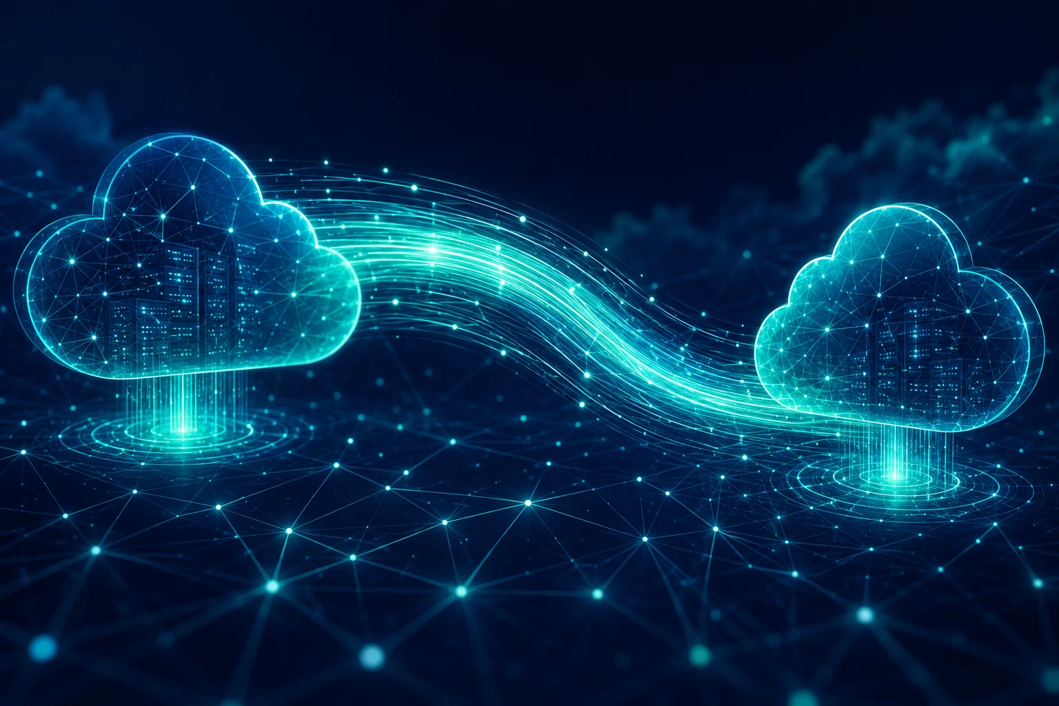 Azure egress fees UK: abstract illustration of data migrating between cloud platforms