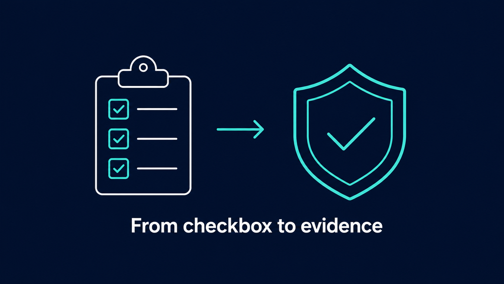 Checklist transforming into a shield, representing the DSPT's shift from checkbox compliance to outcome-based evidence