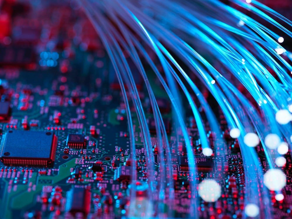 Fibre-optic cables connected to enterprise hosting infrastructure