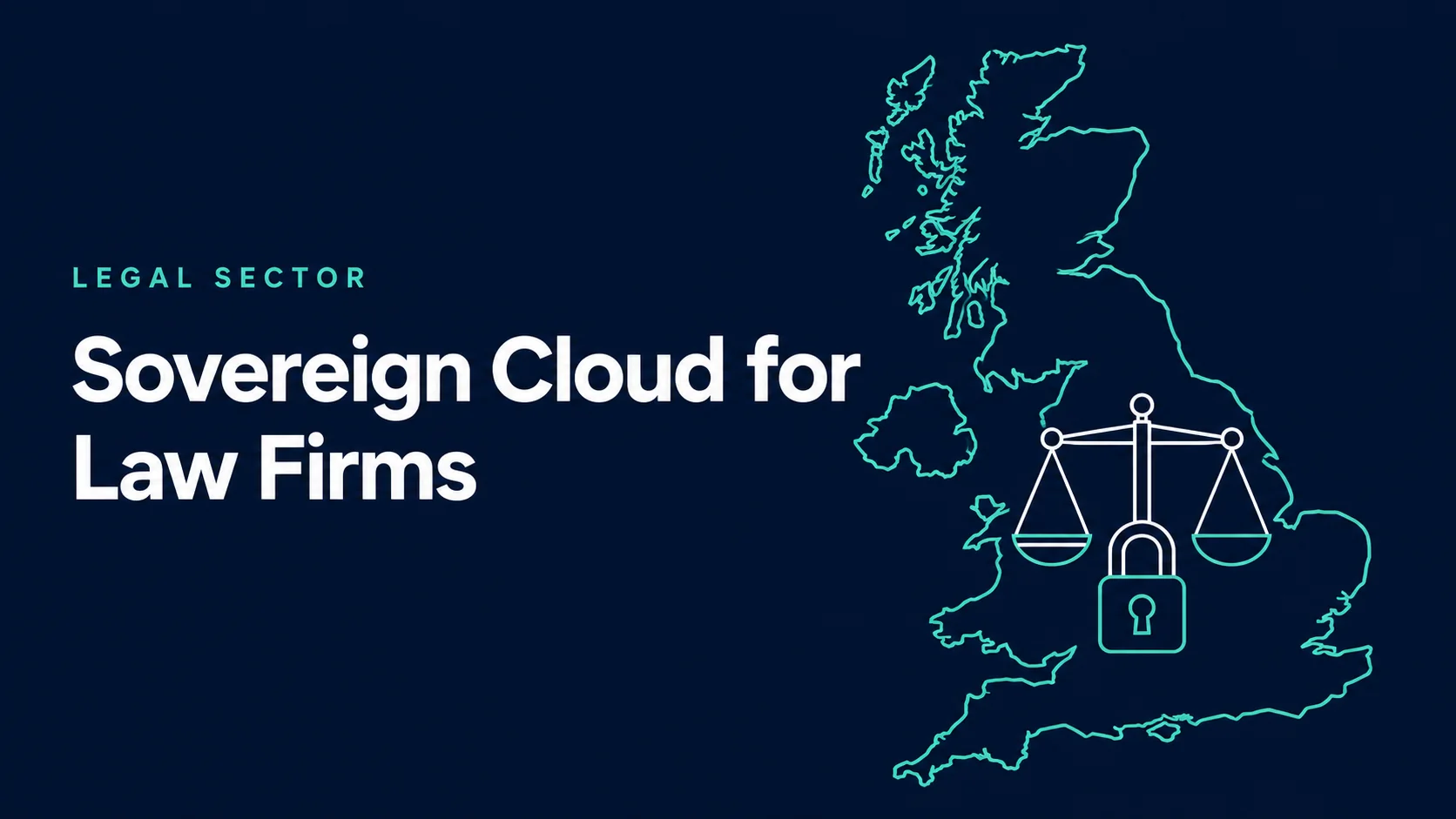 Illustration of scales of justice and a padlock within a UK outline, representing sovereign cloud hosting for law firms