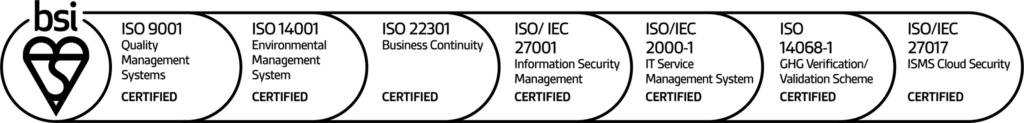 BlackBox Hosting ISO, BSI, CSA STAR and Cyber Essentials Plus certification marks