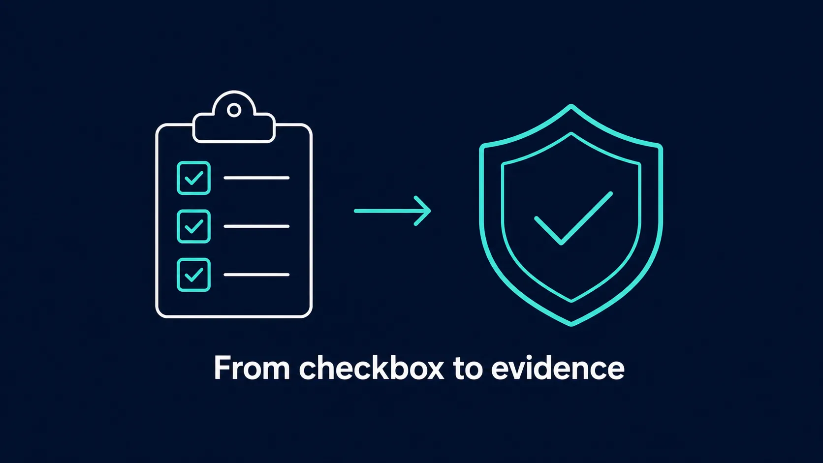 Checklist transforming into a shield, representing the DSPT's shift from checkbox compliance to outcome-based evidence