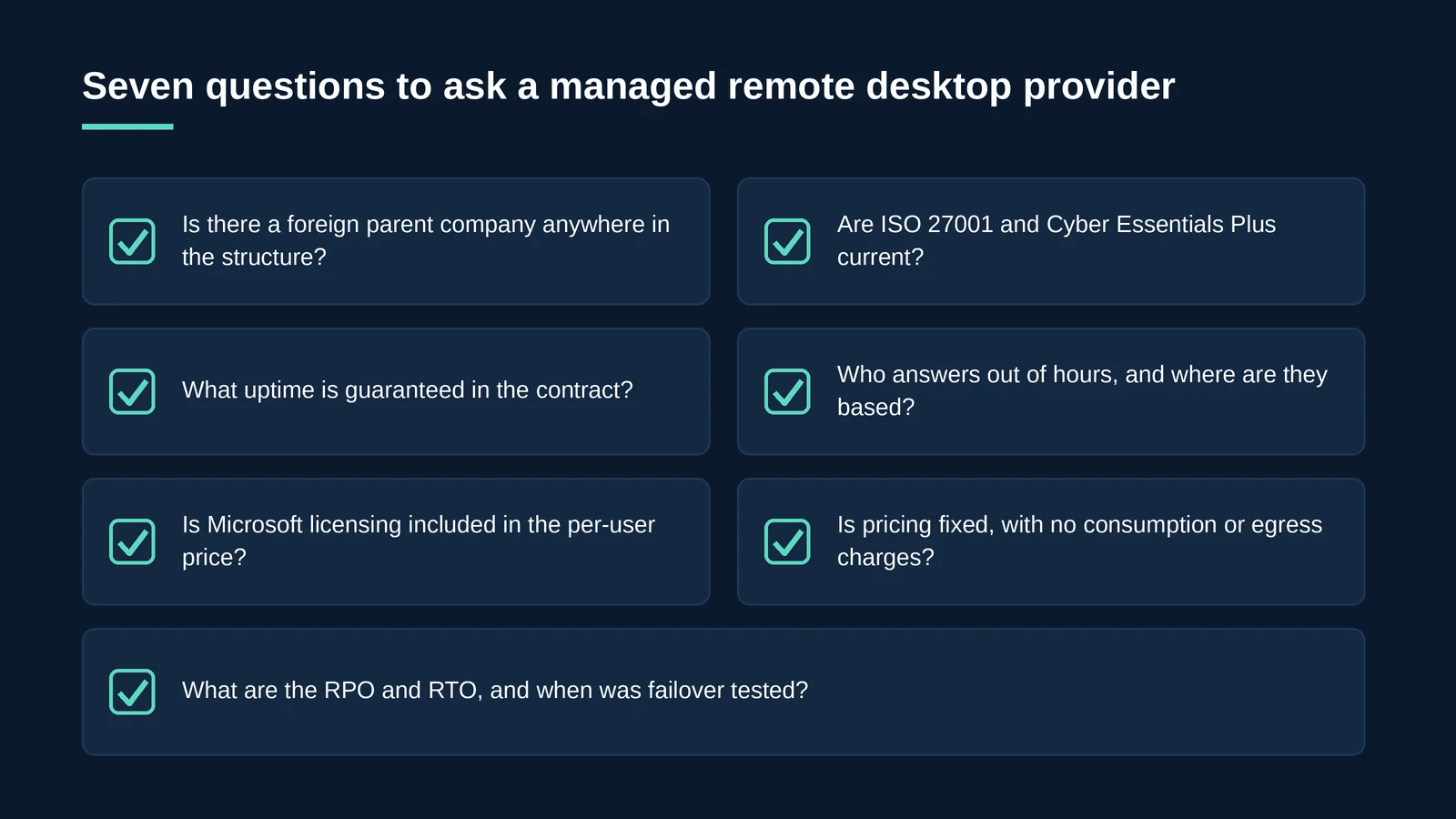Seven questions to ask a managed remote desktop provider